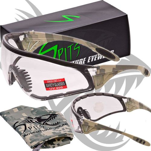 12 GAUGE ACU camouflage hunting and shooting safety glasses with EVA foam padding by Spits Eyewear