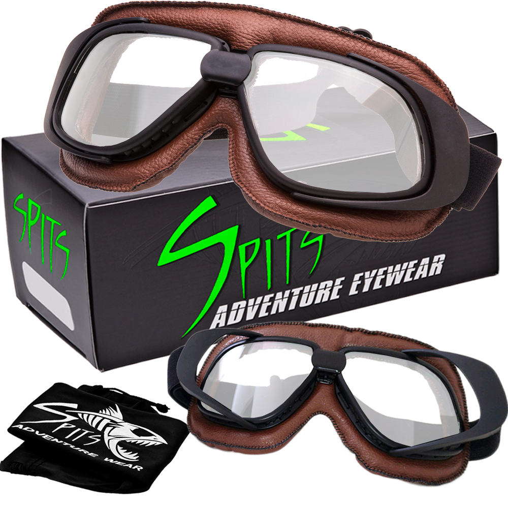 Bomber Retro Leather Aviator Goggles, Various Frame and Lens Color Options
