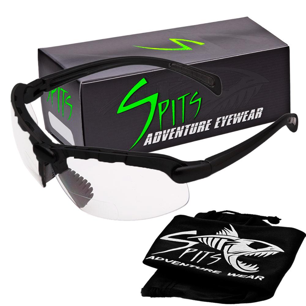 Spits Eyewear Top Or Bottom Bifocal Safety Glasses (Frame Color: Matte Black, Magnifier: 1.50 Top Clear), Size: 1.50 Top Clear Lens