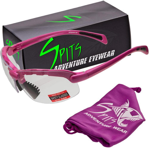 Spits C2 top focal magnifier shooting safety glasses in pink, gray and silver frames by Spits Eyewear