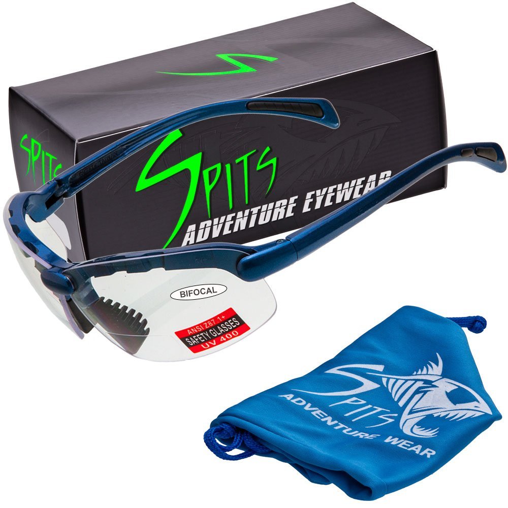 C2 Top or Bottom Bifocal Safety Glasses Blue Frame - ANSI Z87.1+ Shooting Eyewear
