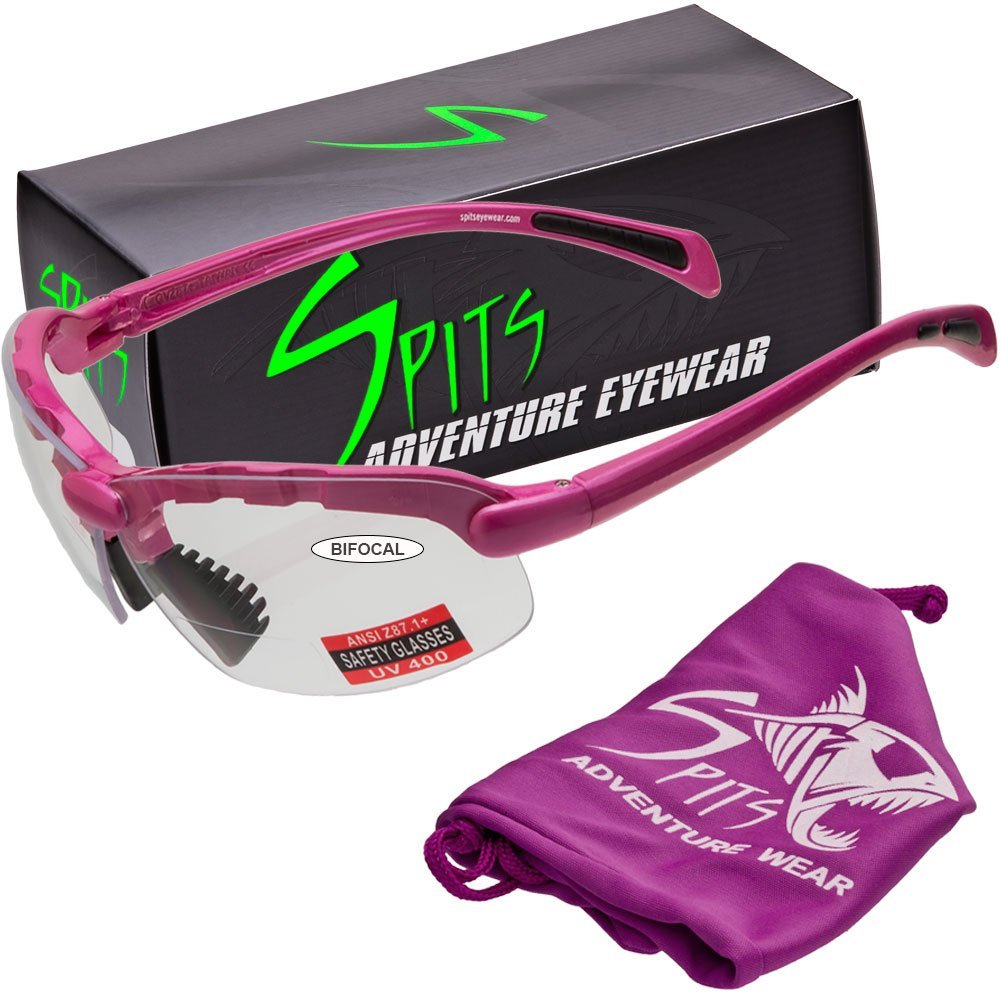 C2 Top or Bottom Bifocal Safety Glasses Pink Frame - ANSI Z87.1+ Shooting Eyewear