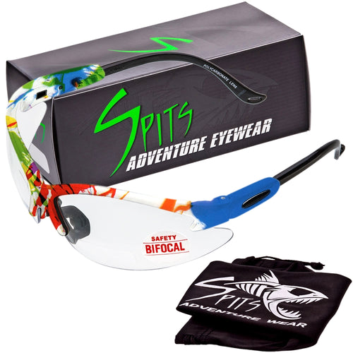 Cougar foam padded bifocal safety glasses splashed paint frame by Spits Eyewear