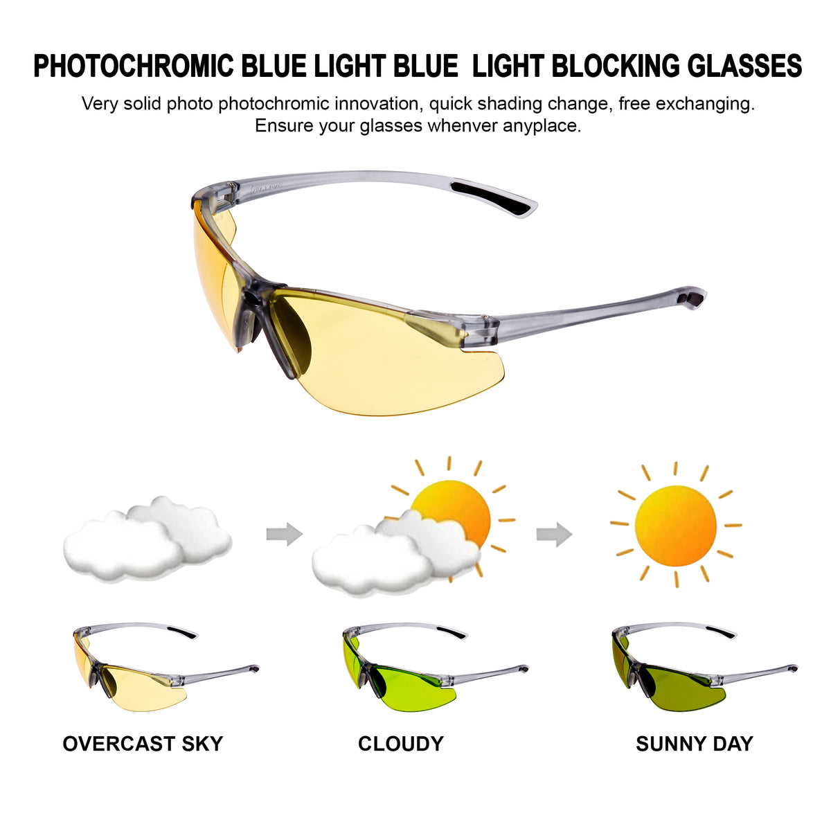 REACTOR - Photochromic Safety Glasses UV400 Z87.1 OSHA Compliant - Transitions