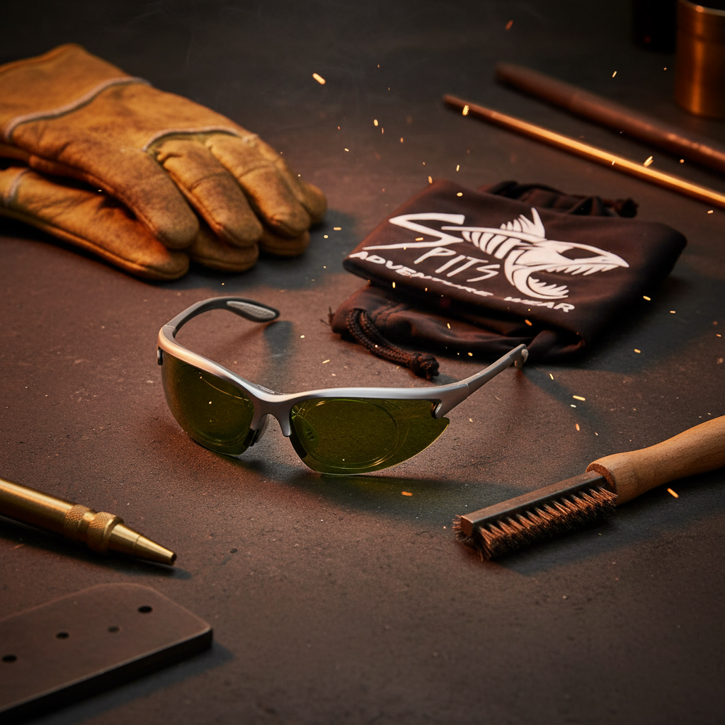 MAGweld Matte Silver Frame Welding Safety Glasses Lifestyle Flat Lay
