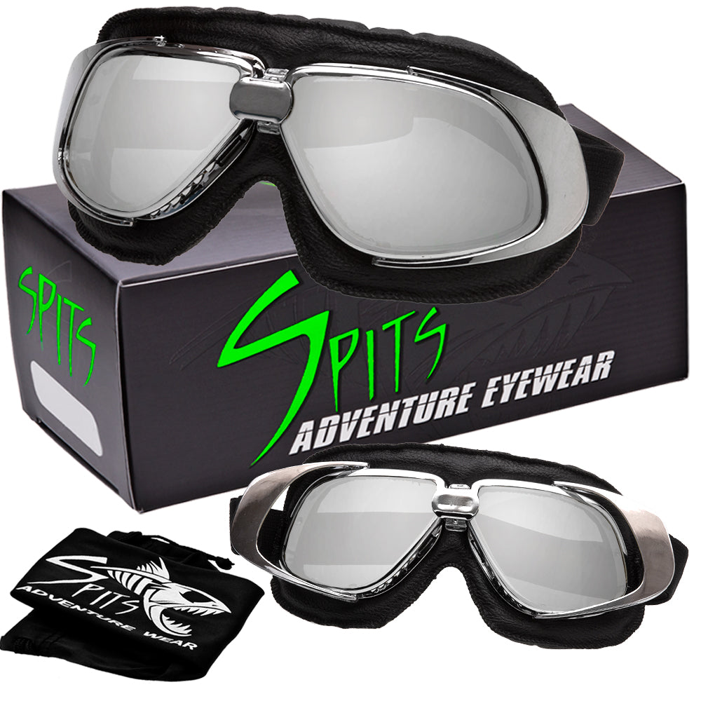 Bomber Retro Leather Aviator Goggles, Various Frame and Lens Color Options