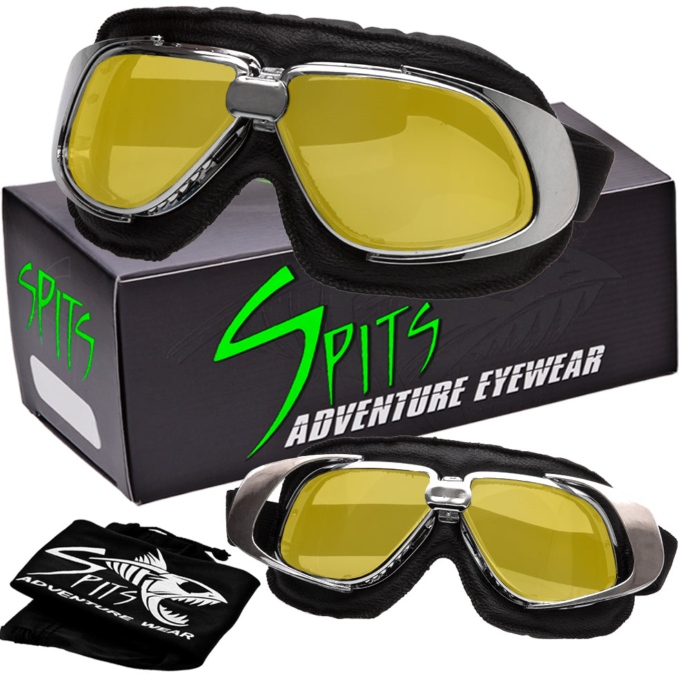 Bomber Retro Leather Aviator Goggles, Various Frame and Lens