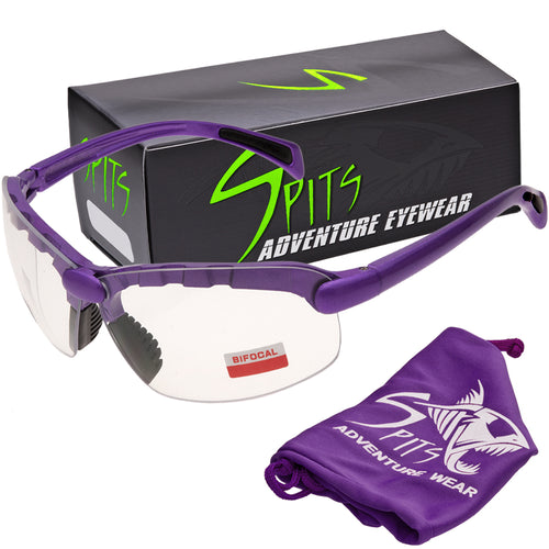 C2 purple frame bifocal safety glasses by Spits Eyewear