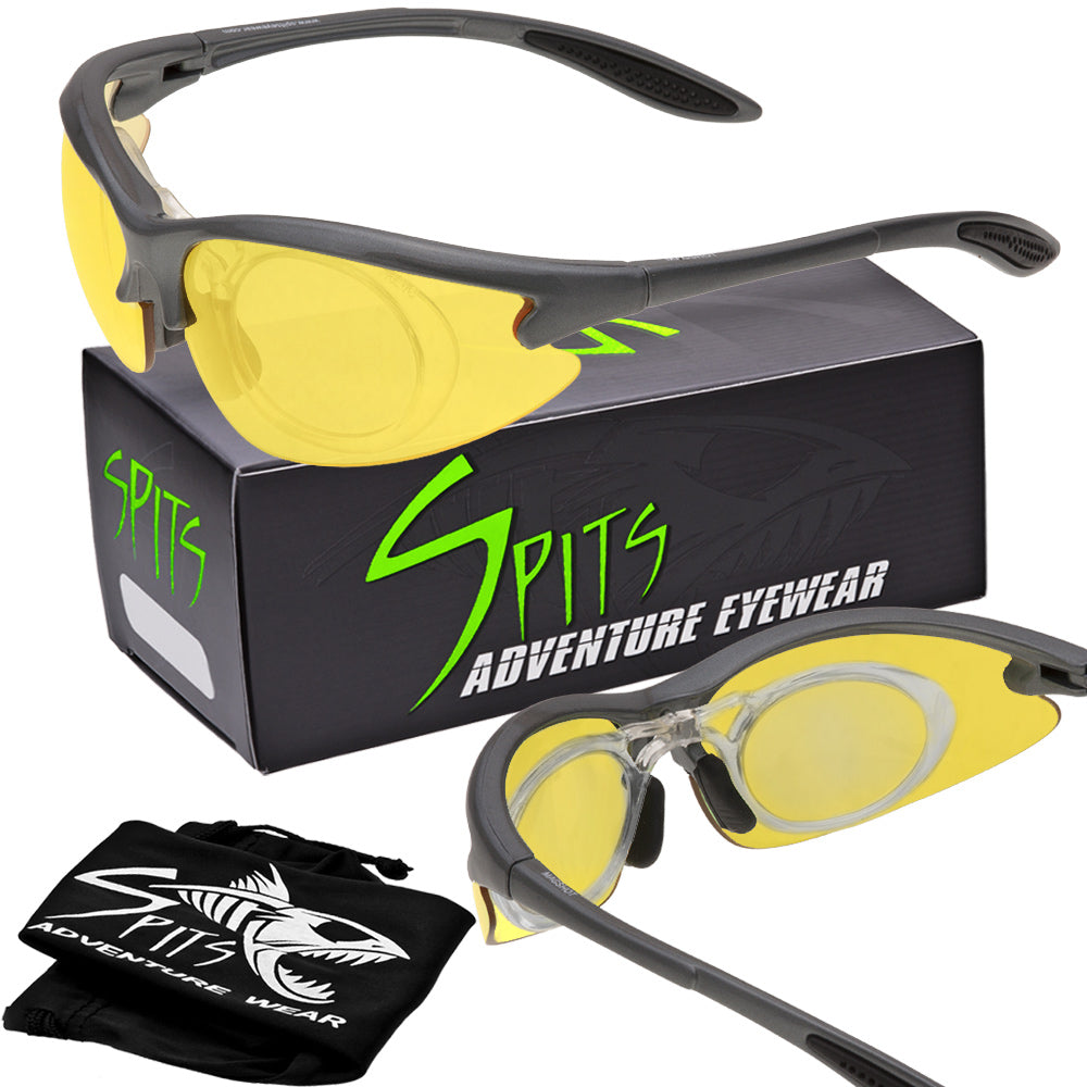 safety goggles with magnification MAGshot Magnifying Hunting Shooting Safety Glasses Gray Frame Smoke / Prescription Adapter