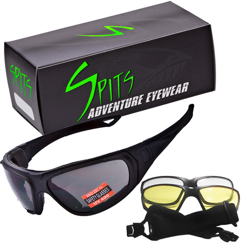 Typhoon safety sunglasses with interchangeable lenses that convert to goggles by Spits Eyewear