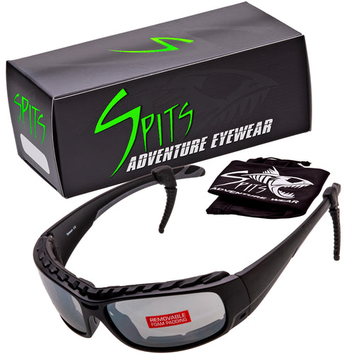 Storm removable foam padded motorcycle sunglasses with mirrored lenses by Spits Eyewear